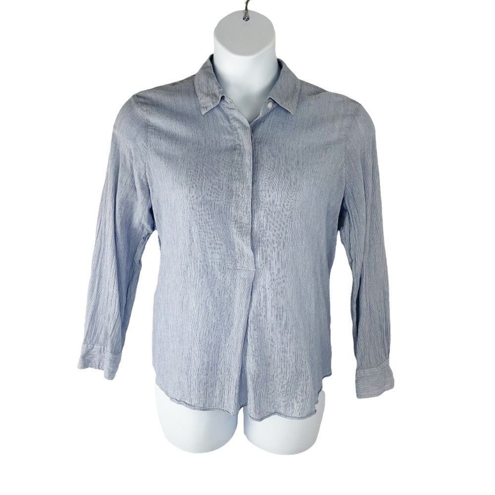 Elizabeth and James Blue Pullover Poplin Button Up Dress Shirt Size Large